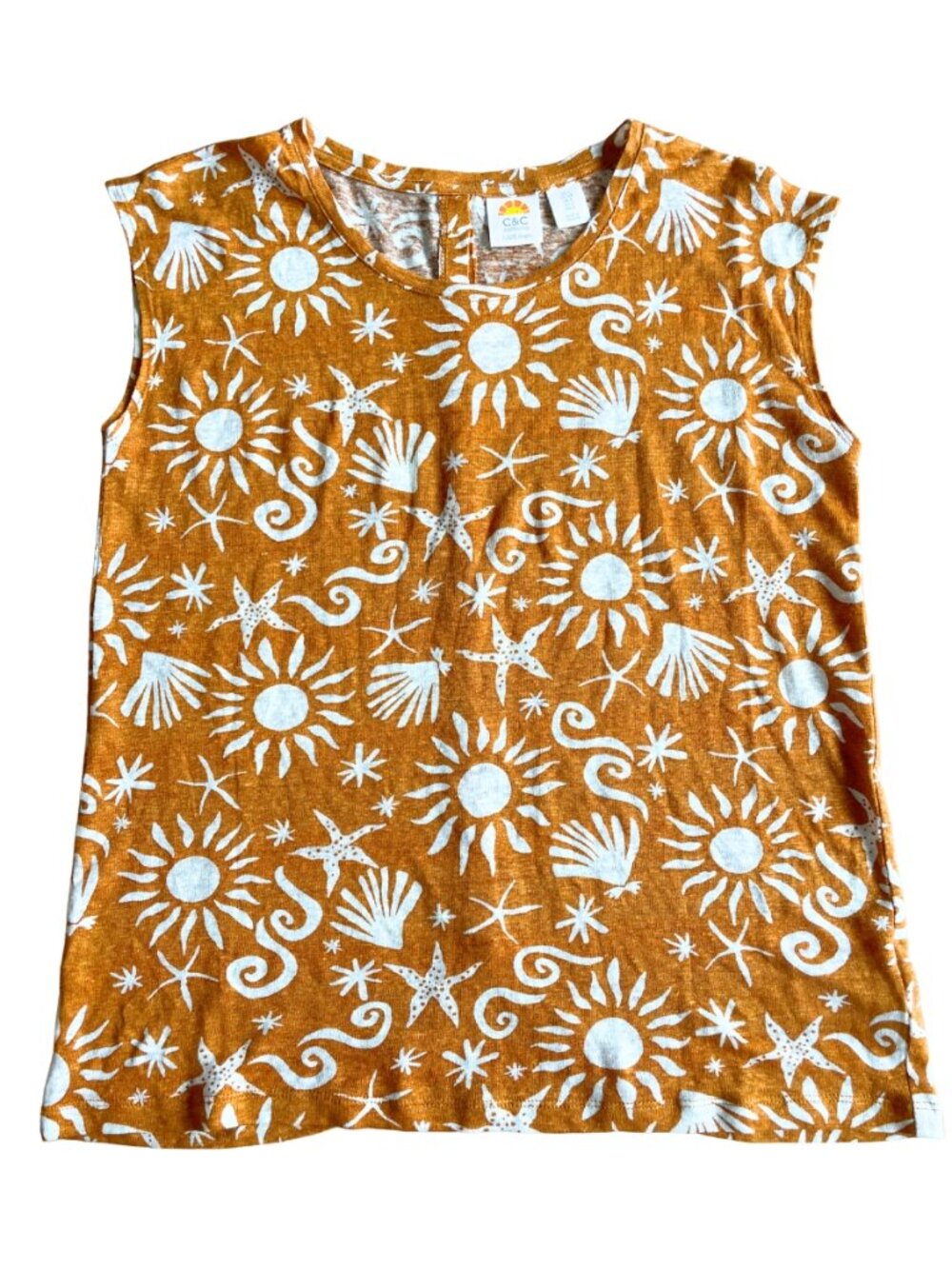 Entire Closet $5! C&C California 100% Linen Beachy Print Button Back Tank Blouse